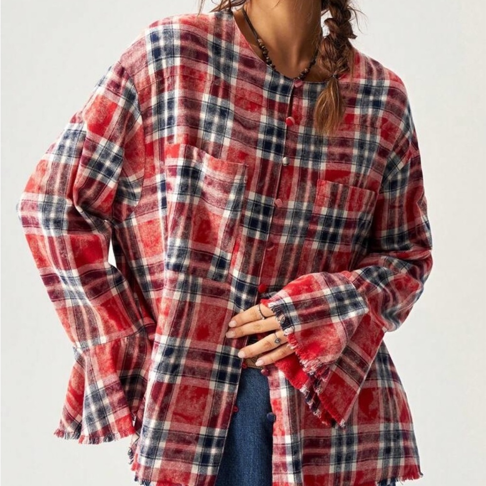 Plaid Button Down Shirt - Red and Blue